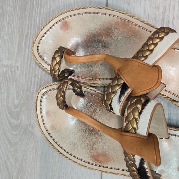 Christian Louboutin Leather & Calf Hair Hola Chica Toe Ring Flat Sandals sz 39 - Picture 5 of 11